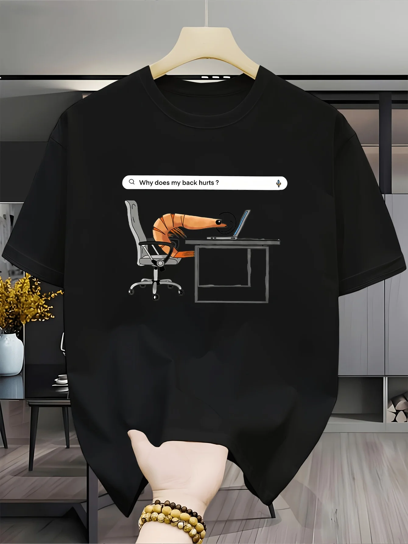 Funny Shrimp Back Pain T Shirt Why Does My Back Hurts Meme Graphic Tee Office Humor Summer Top For Men Women Casual Loose Shirt