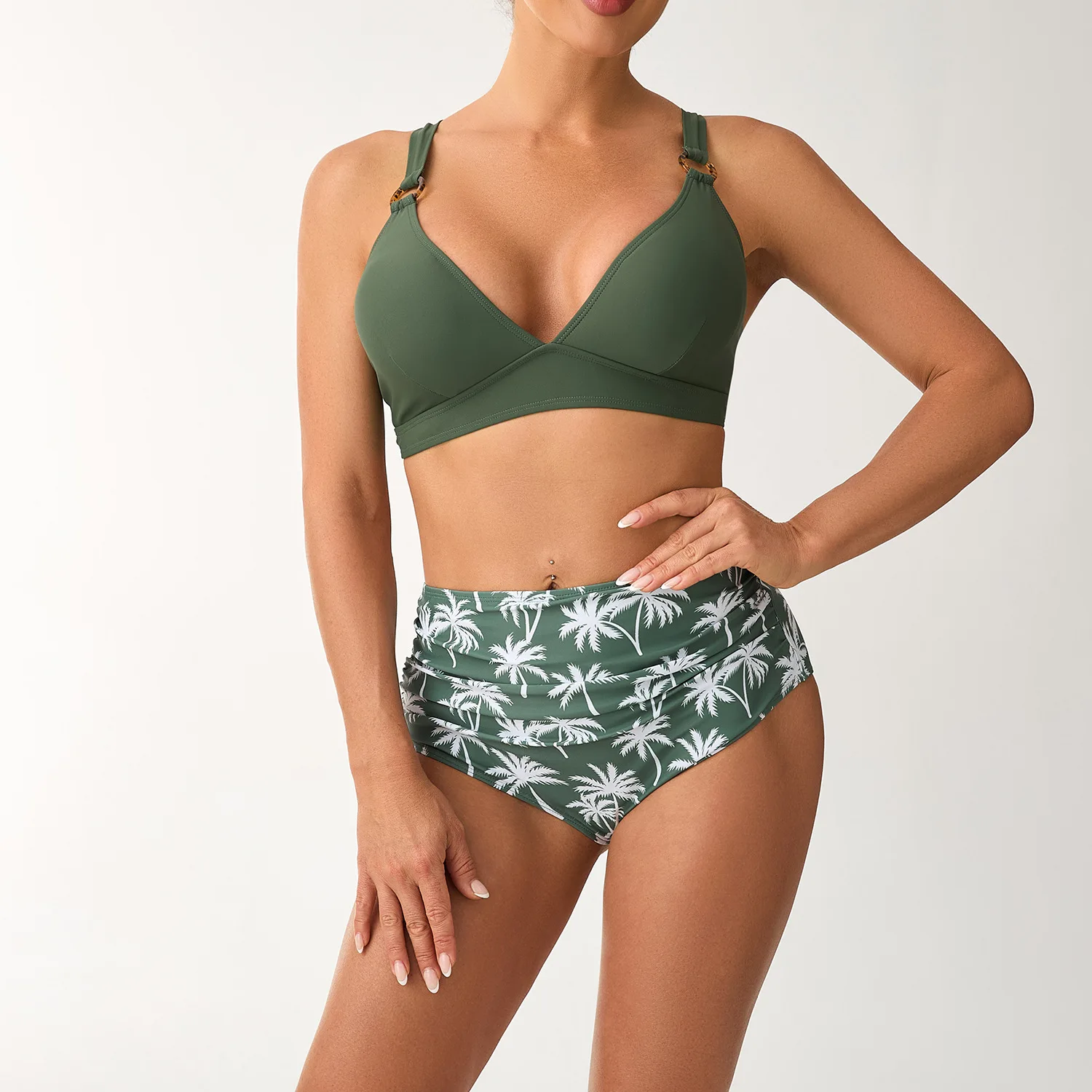 

Push Up Bikini for Large Bust Solid Color Two Piece Set Sexy Confident Swimsuit Summer Holiday Green Holiday Beach Swimsuit Ropa