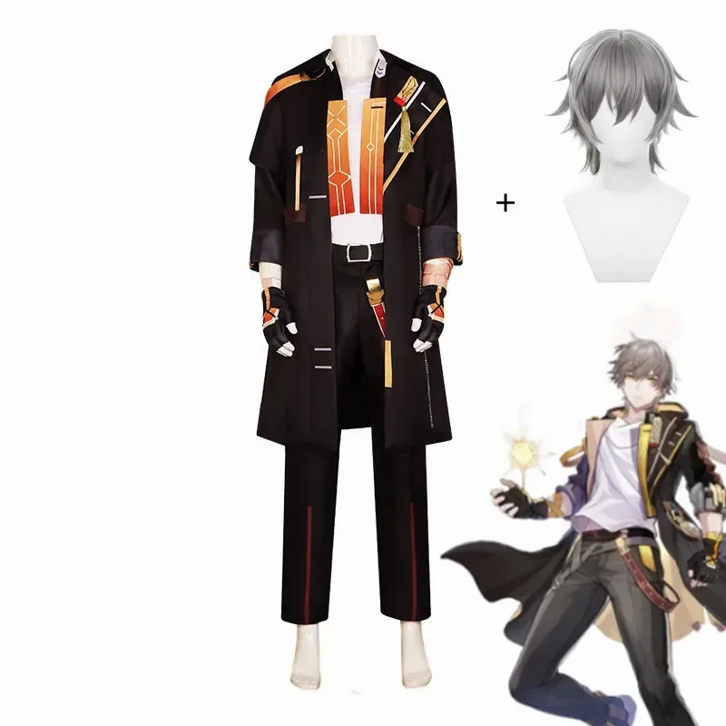 Honkai Star Rail Trailblazer Costume Cosplay parrucca gioco uniforme Trench personaggio dei pantaloni guanti capelli grigi uomini festa di Halloween