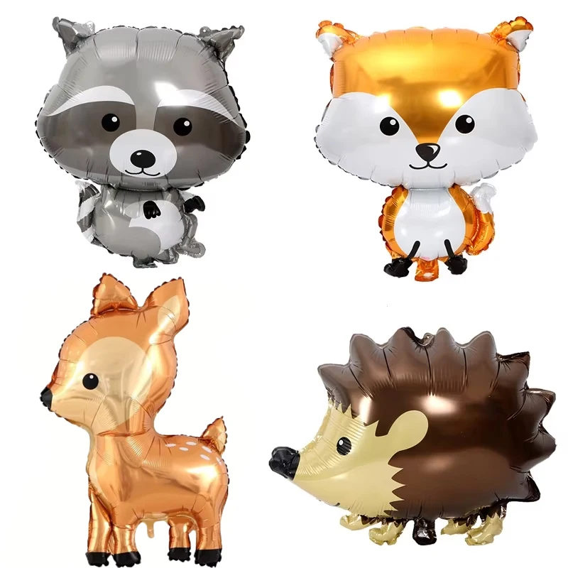 Fox Hedgehog Raccoon Deer Animal Foil Balloons Birthday Woodland Forest Theme Party Decor Retro Brown Latex Balloons Baby Shower