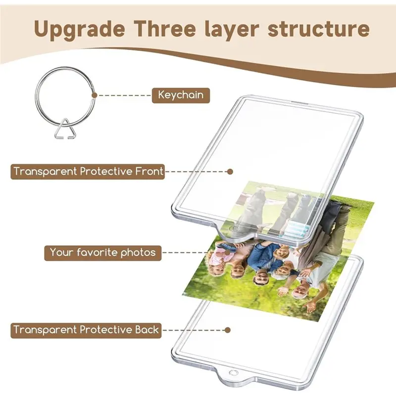 ABNQ 50 Pcs Acrylic Photo Keychain Bulk, Clear Photo Keyrings for Photo Paper 2x3 Inch, DIY Custom Keyring Frames for Gifts