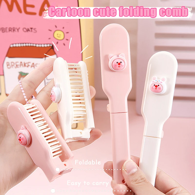 Cute Cartoon Pink Loopy Folding Comb Hairdressing Comb Anti-Static Hair Brush Portable Combs For Girls Women Hair Styling Tools