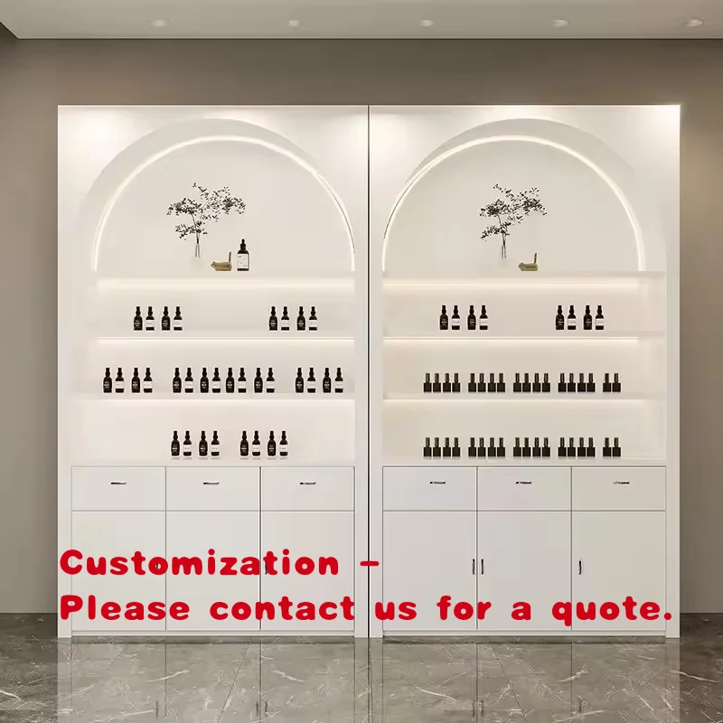 custom.Luxury Store Locked Cosmetic Display Cabinet Salon Pink Boutique Display Gold Cabinet Cosmetic Beauty Display Cabinet
