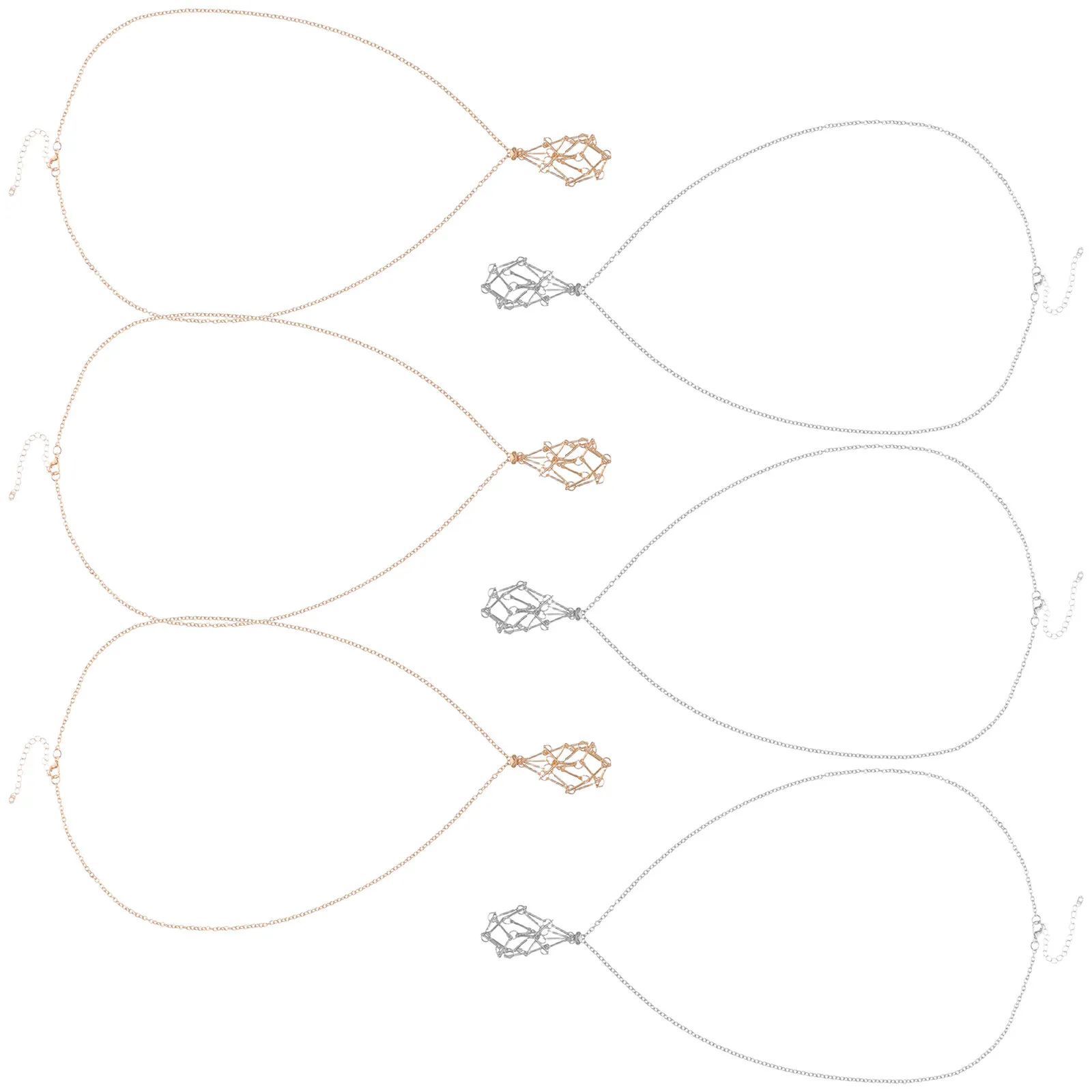 

6Pcs Crystal Stone Holder Pendant Necklace Adjustable Cage for Raw Crystals Natural Energy Promoting Choker Feminine Elegant