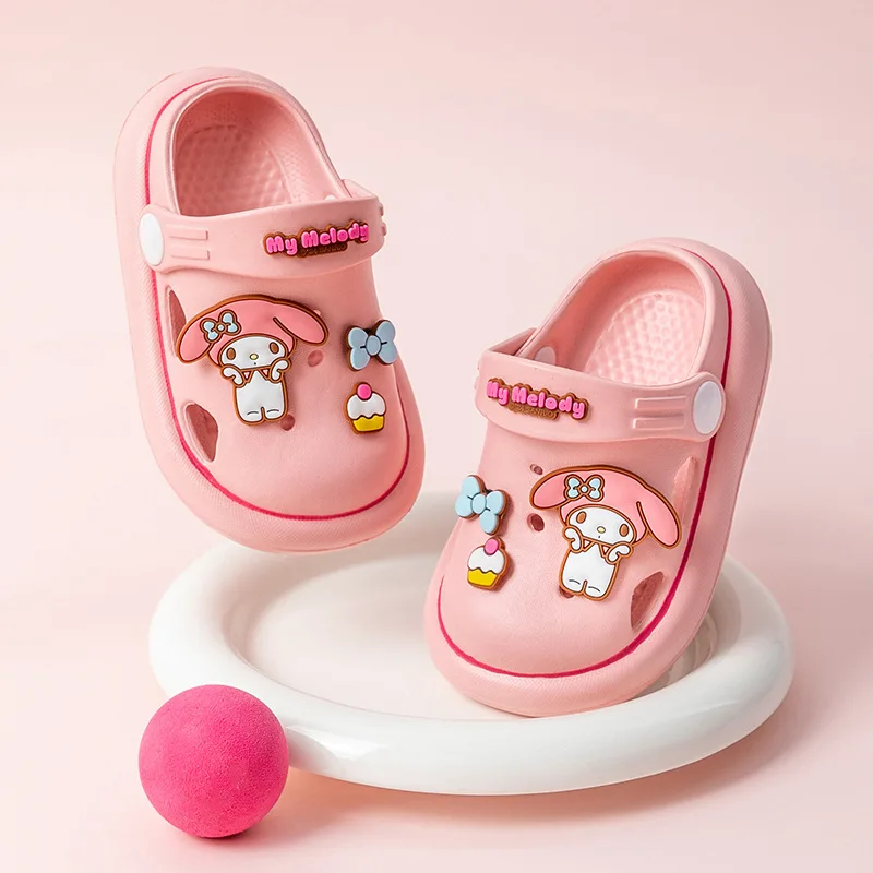 Sanrio Kuromi Hello Kitty Boys Girls Toddler Kids House Non-Slip Slip-On Cute Cartoon Slip-On Garden Pool Flat Indoor Slippers