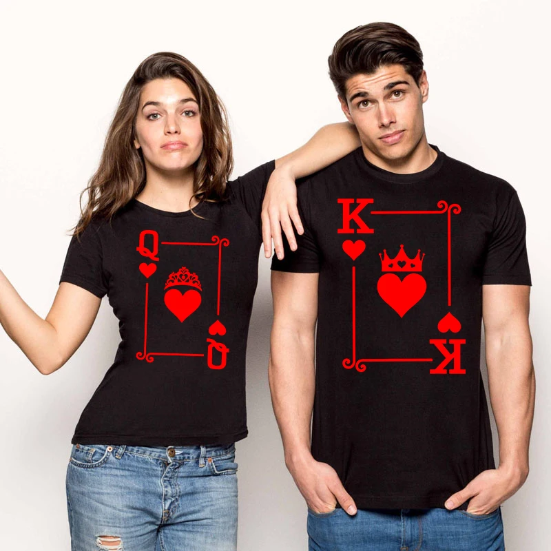 King & Queen T Shirt Women Men King of Heart/Queen of Heart T-Shirt Couple Outfit His and Hers Couple Matching Tee Trend TShirt