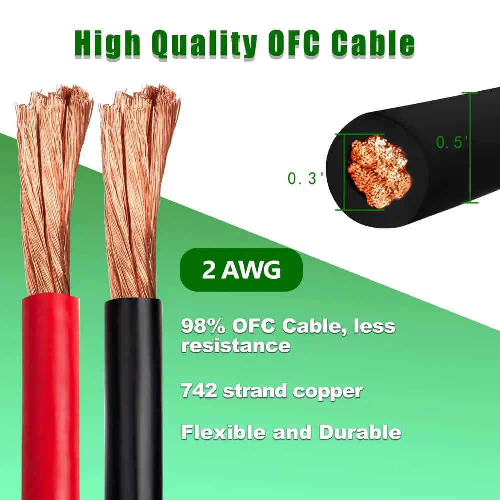 Cabo de soldagem 2 awg, fio de cobre 5 pés vermelho 5 pés preto resistente ofc automotivo solar marinho cabo de bateria eua feito energia