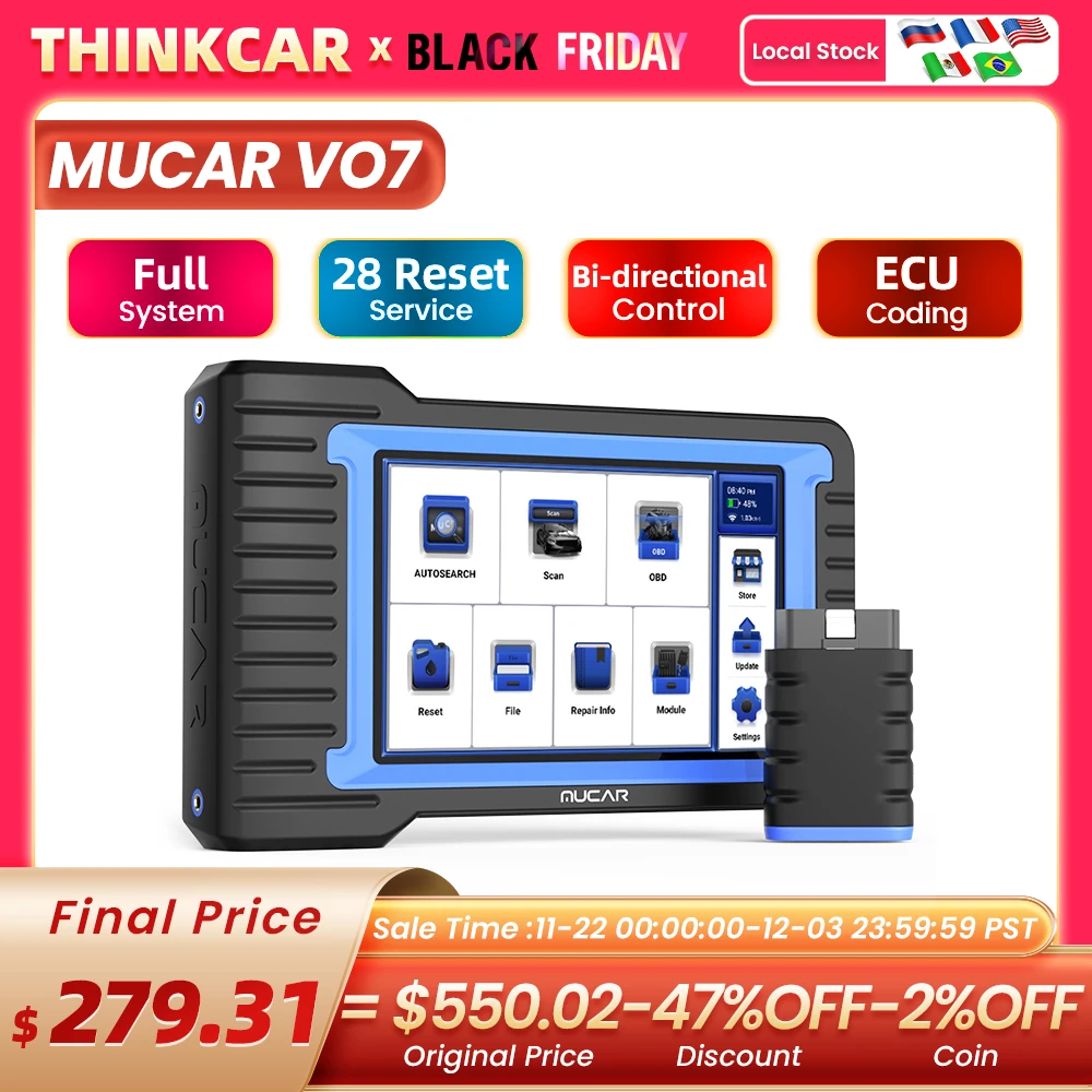 MUCAR VO7 VO7S Car Diagnostic Tool 28 Reset Lifetime Free Full System OBD2 Scanner With Bi-Directional ECU Coding Function