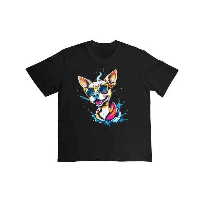 

Unisex Chihuahua T-Shirt Cool Dog Lover Neon Graphic Tee Sunglasses Dog Print Summer Vibes Pet Owner Casual Top Gift