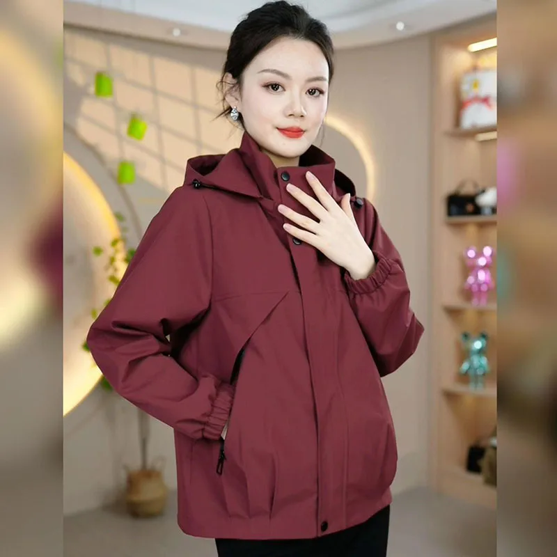 

Windbreaker Coat Women 2025New Spring Autumn High-Quality Windproof Female Jacket Fashion Joker Hooded Overwear Casual Lady Tops