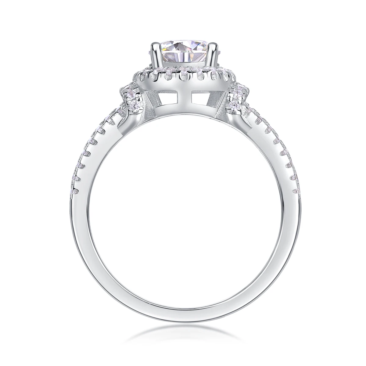 1CT D-Color Moissanite Center Stone with Surrounding Setting, Sparkling and Dynamic 925 Pure Silver Luxury Ring