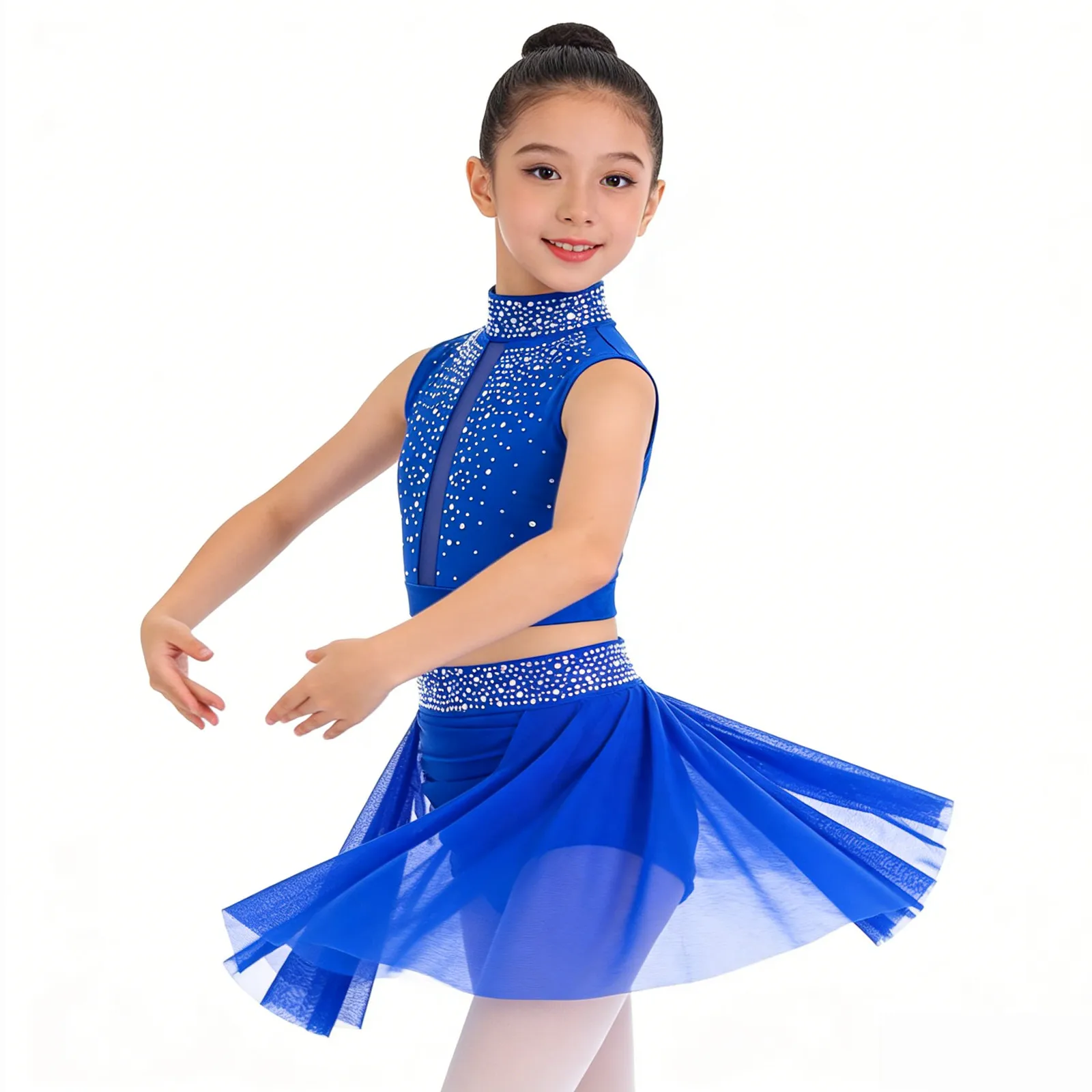 Crianças meninas ballet lírico dança contemporânea outfit brilhante strass ginástica patinação artística dança traje colete com saia