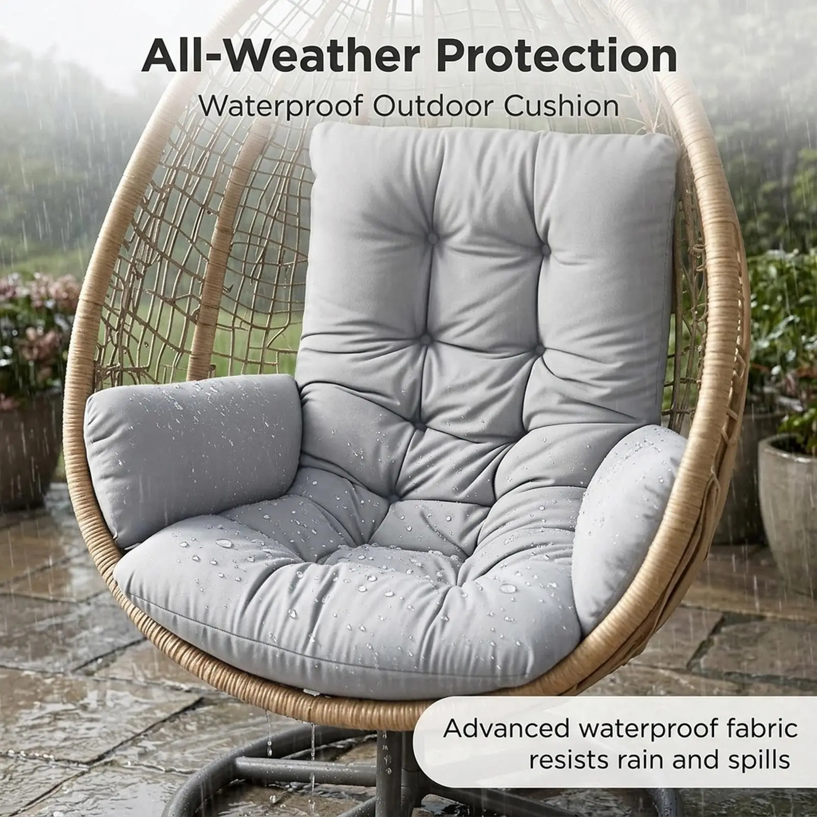 Egg Chair Cushion Replacement, 60x120CM Thick & Soft Swing Chair Cushion with Stain-Resistant Fabric for Outdoor Hanging Chairs