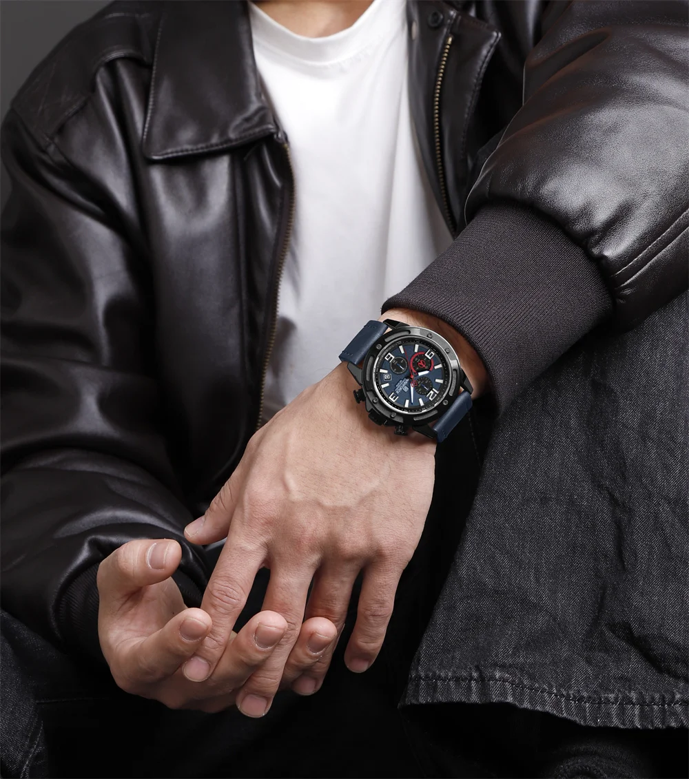 Naviforce 8074 男性スポーツクォーツ時計多機能クロノグラフ屋外防水手腕時計時計レロジオ Masculino