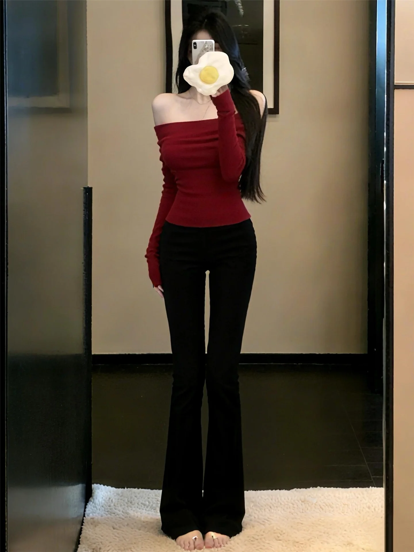 

American Retro High Waist Bell Bottom Jeans Women's Slim Fit Stretchy Floor Length Pants Casual Wash Cotton High Rise