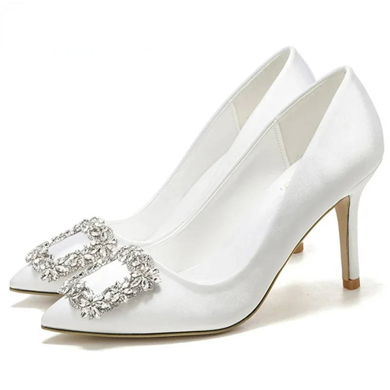 

Pointed High Heel White Wedding Shoes Rhinestone Bridal Small Size Shoes 33-43 Sizes Dress Party Shoes Platform Heels