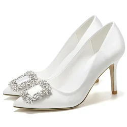 Pointed High Heel White Wedding Shoes Rhinestone Bridal Small Size Shoes 33-43 Sizes Dress Party Shoes Platform Heels