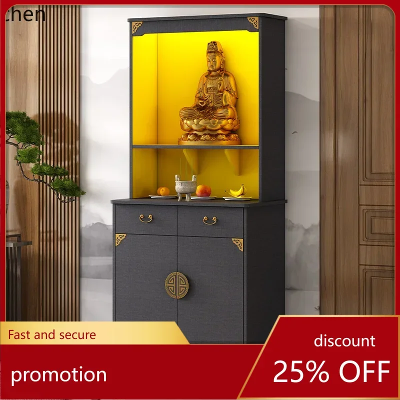 HT Buddhist niche vertical cabinet with door Buddha statue offering table