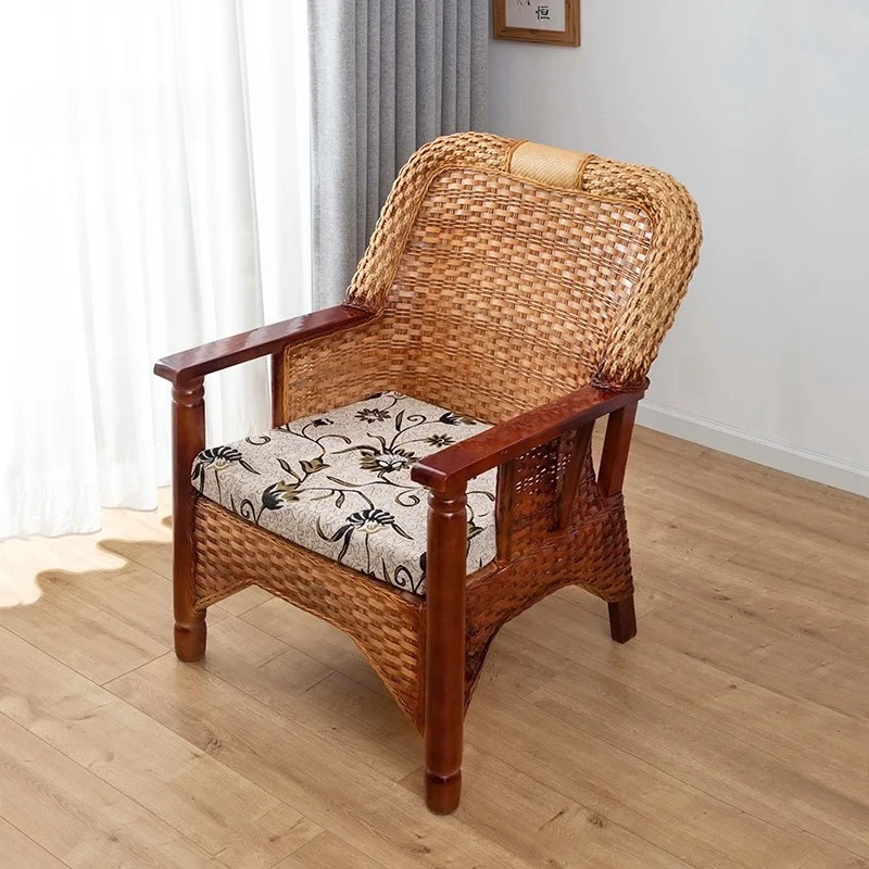 & Handmade Rattan Beach Chairs for Outdoor Furniture Balcony Home Leisure Reclining Chair Japanese Rattan Backrest Outdoor Chair
