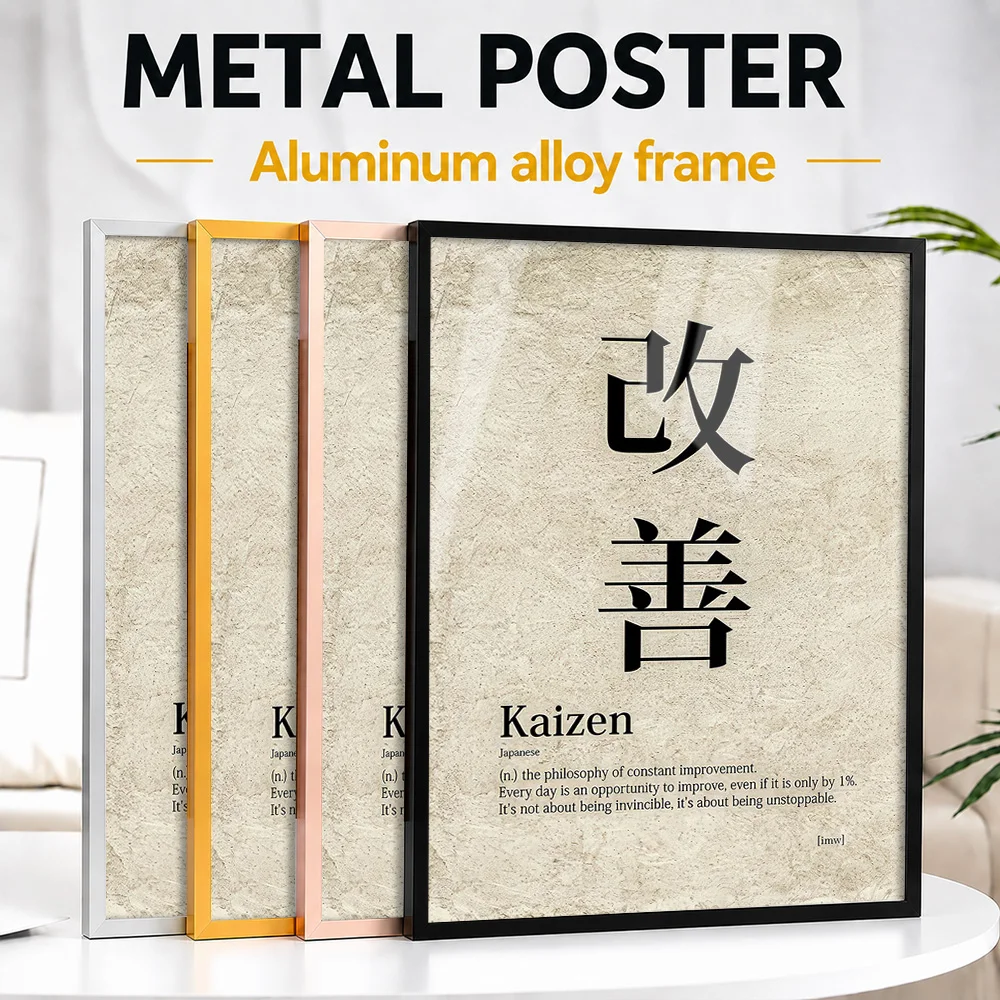 Kaizen Philosophy Definition Framed Metal Poster Personalized Japanese Culture Tribute Wall Art For Foodies Decorating Tea Room