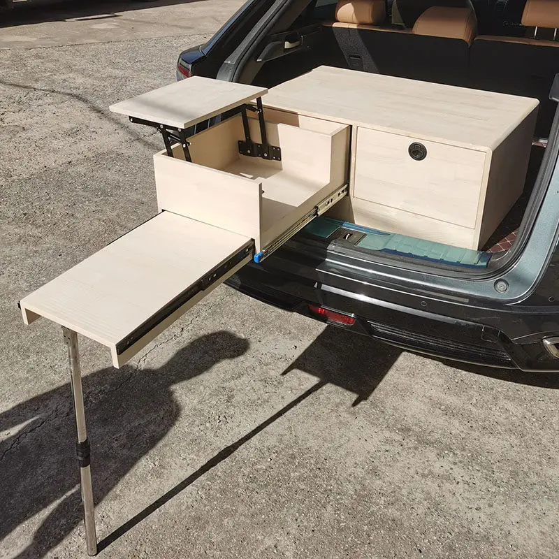 Customized trunk rack stall skateboard pull-out folding telescopic platform picnic camping coffee operation countertop