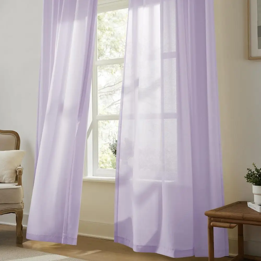 96 lawendowych zasłon woalowych z plisami, do drzwi przesuwnych, zestaw 2 paneli z haczykami