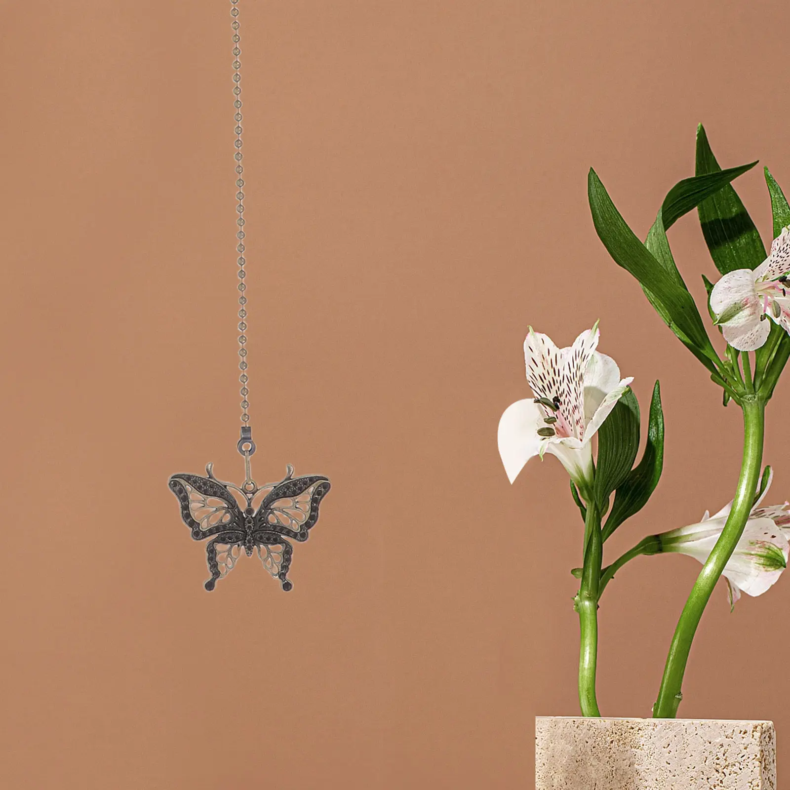 

2Pcs Hollow Butterfly Ceiling Fan Pull Chain Decorative Alloy Extension for Lamp Bathroom Light Fixture Retro Fan String Pull