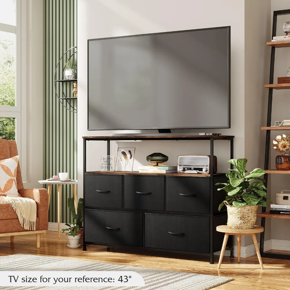 

2023 New TV Stand, Entertainment Center with Fabric Drawers, Media Console Table with Open Shelves for TV Up To 45 Inch