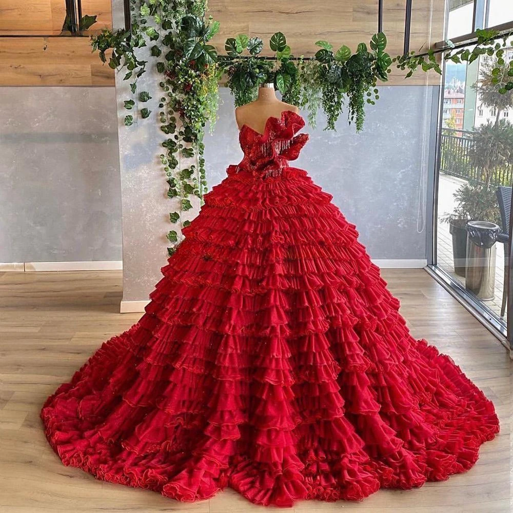 Luxury Red Evening Dresses Long Strapless Luxury Red Carpet Dress Princess Pageant Gowns Formelle Robes