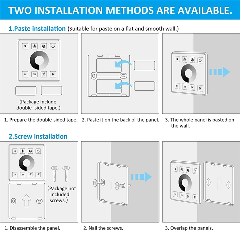 ABMO 5X RF Wireless Wall- Mounted Touch Panel Dimmer Control For DC5-24V 30A Single Color LED Strip Lighting