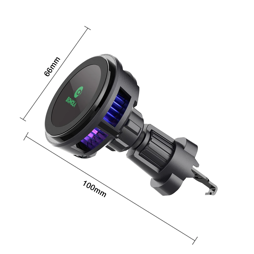 Bonola Magnetic Cooling Car Charger Holder for iPhone 15 Pro/14/13 RGB Lamp 15W Wireless Car Chargers with Fan for Samsung S24