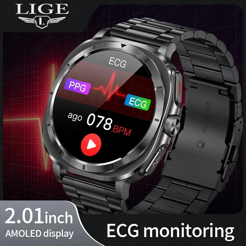 

LIGE Medical Grade Smart Watch Men Micro Physical Examination Blood Lipid Uric Acid Monitoring SOS ECG NFC Health Smartwatch Man