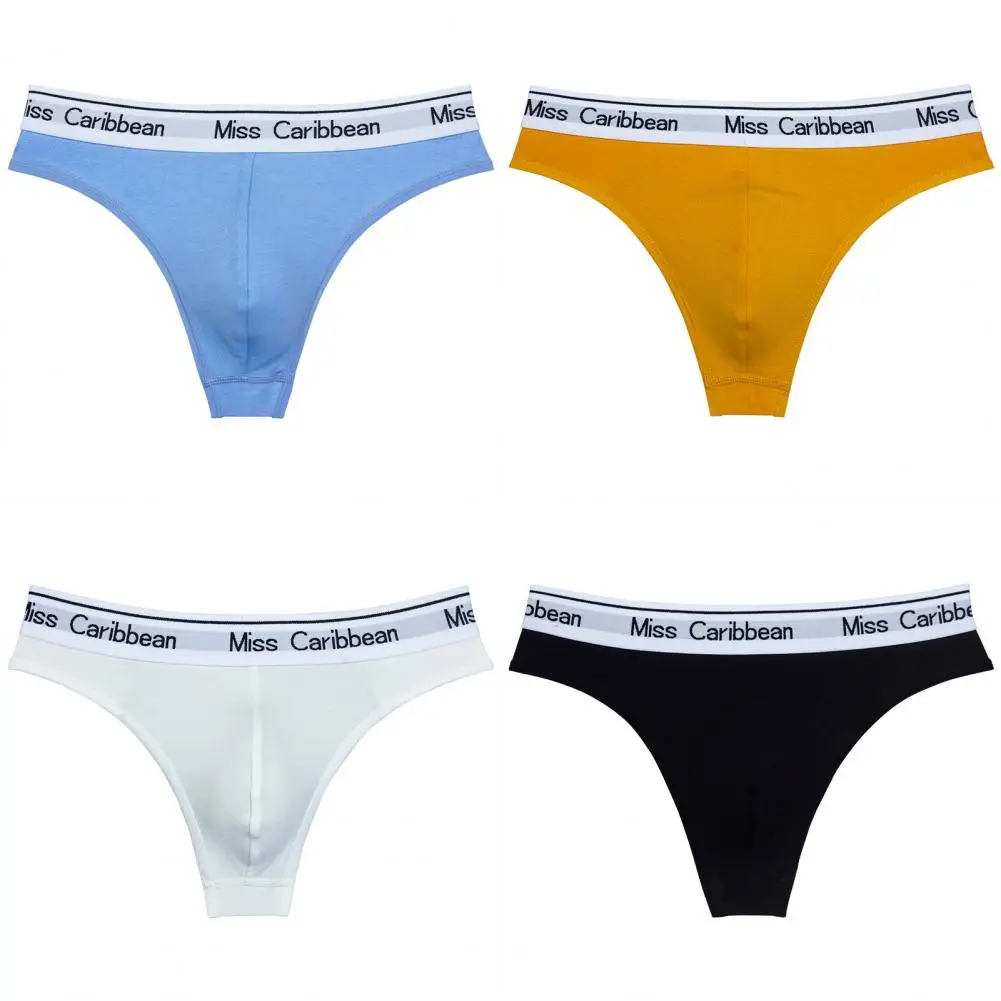 Men Brief U Convex Elasticity Jockstrap Male Panties Soft Letters Print Thong Underpants Men G-string For Daily Wear