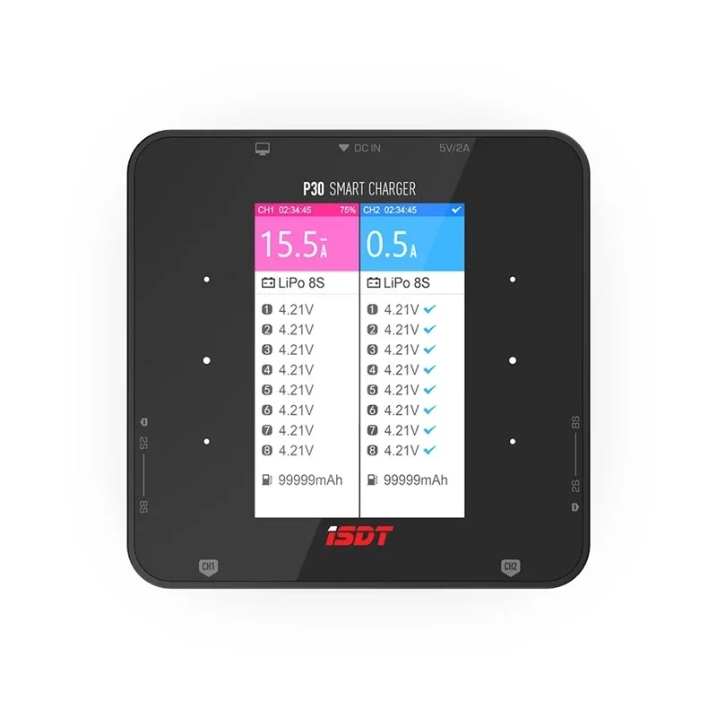 ISDT P30 SMART DUO CHARGER 1000 wx2 30 ax2 ad alta potenza Dual Channel Snychronous BattGo Balance Charger scaricatore 1-8S Lipo Battery