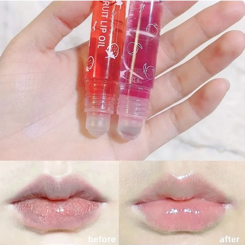 Fruit Roll on Lip Oil Clear Moisturizing Glossy Hydrating Lip Balm Lip Gloss Makeup
