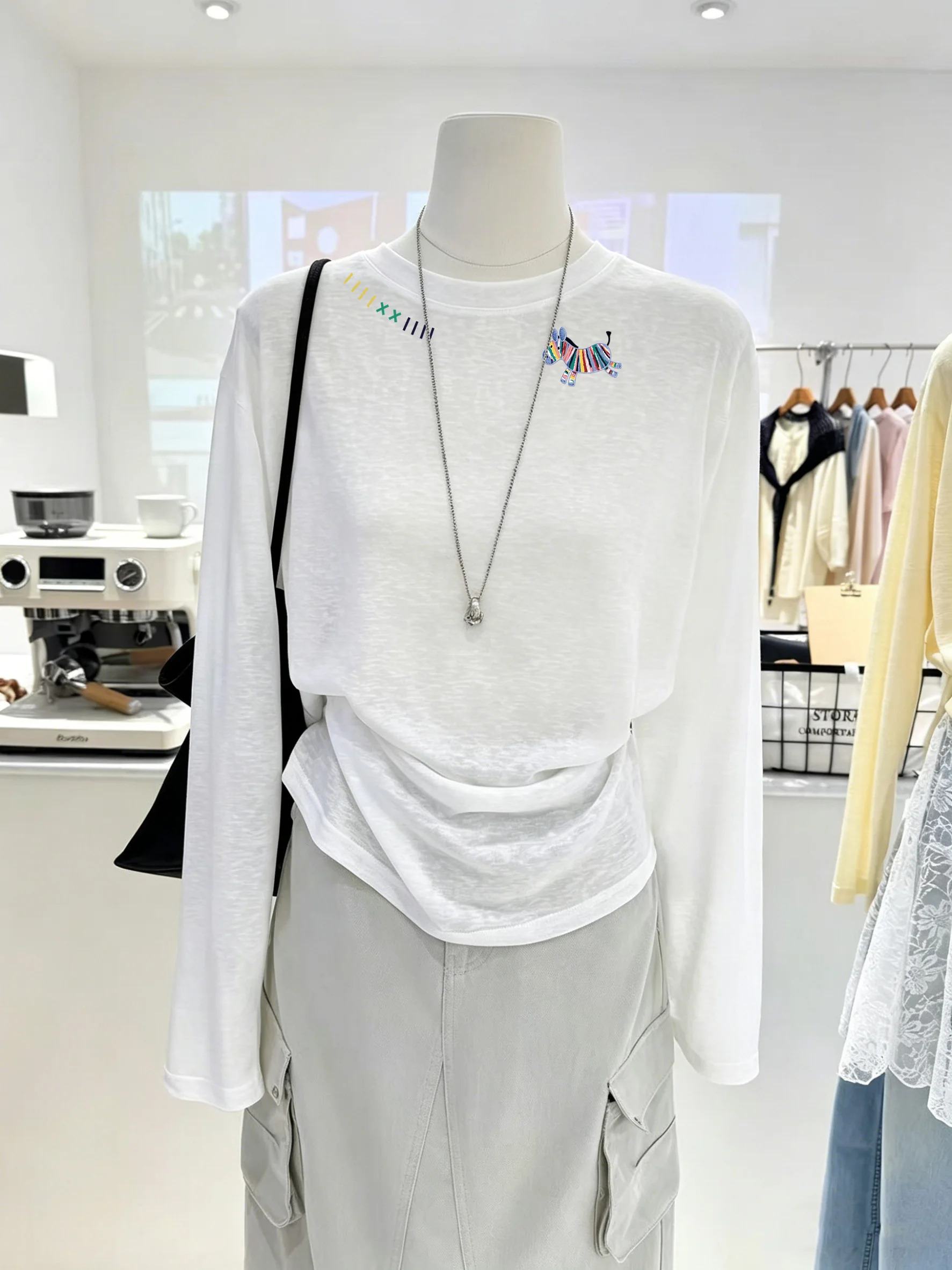 

Cool Long Sleeve Women's T-shirt Korean Style Casual Lightweight Summer Top Breathable Lazy Sun Protection Shirt Ruffle Design