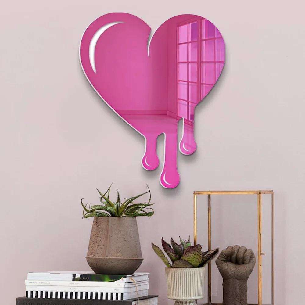 Melting Heart Acrylic Art Mirror Wall Decor Dripping Heart Decor Heart Wall Sign Cool Dorm Teenager Wall Art Love Art Sign