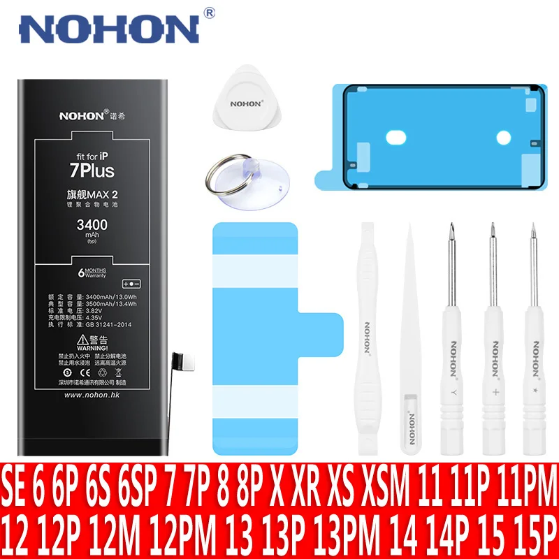NOHON Phone Battery for iPhone 15 14Pro 13Pro MAX 12 11 X XR XS 8 7Plus 6s SE SE2 SE3 Replacement Lithium Bateria with Tools