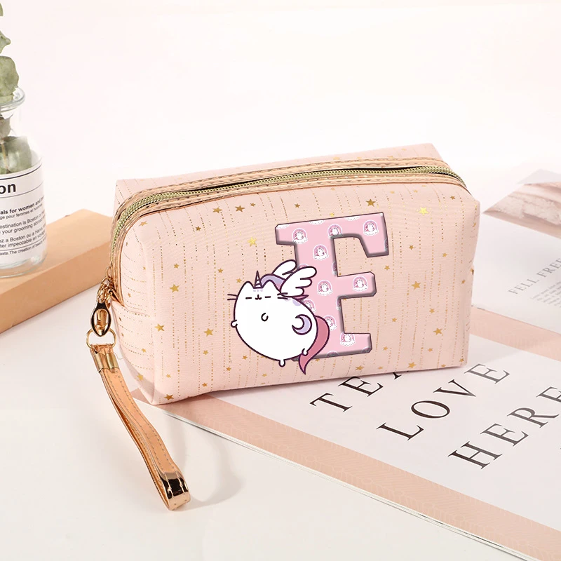 Pusheen Cosmetic Bags Fashion Women Travel Portable Wash Bags Anime Fat Cats Printed Letter Toiletry Bag Organizer Case Bag Gift