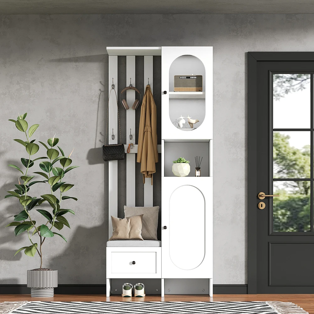 85 * 33,5 * 200 cm kompakter Kleiderschrank, Wohnmöbel-Aufbewahrungsschrank aus gehärtetem Glas, weißer Eingangsschrank, Kleiderschrankständer – Detail 24