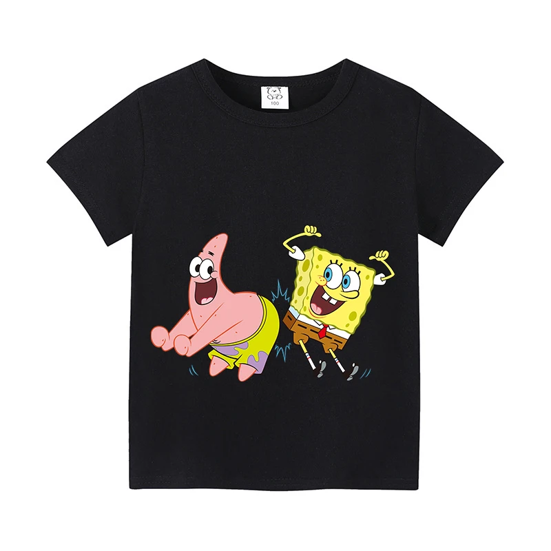 Cute SpongeBobs T-shirt Anime Boys Girl Toddler Cotton Streetwear Tees Kids Casual Short Sleeve Games Clothes Tops Childern Gift view 4