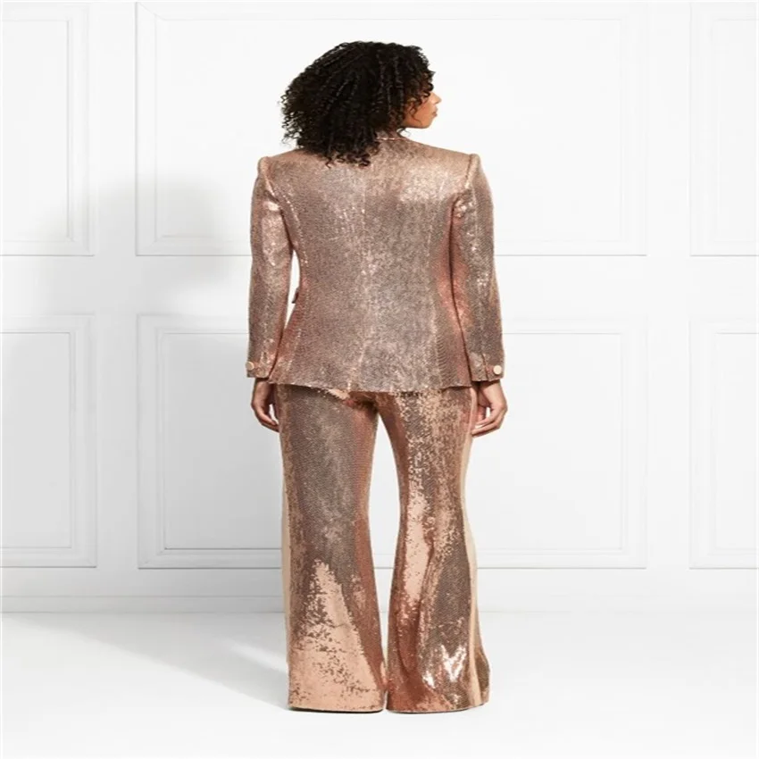 Abiti da donna in oro firmati 2 pezzi completi da ufficio paillettes abiti da ballo per feste di matrimonio Blazer da lavoro formale + pantaloni su misura