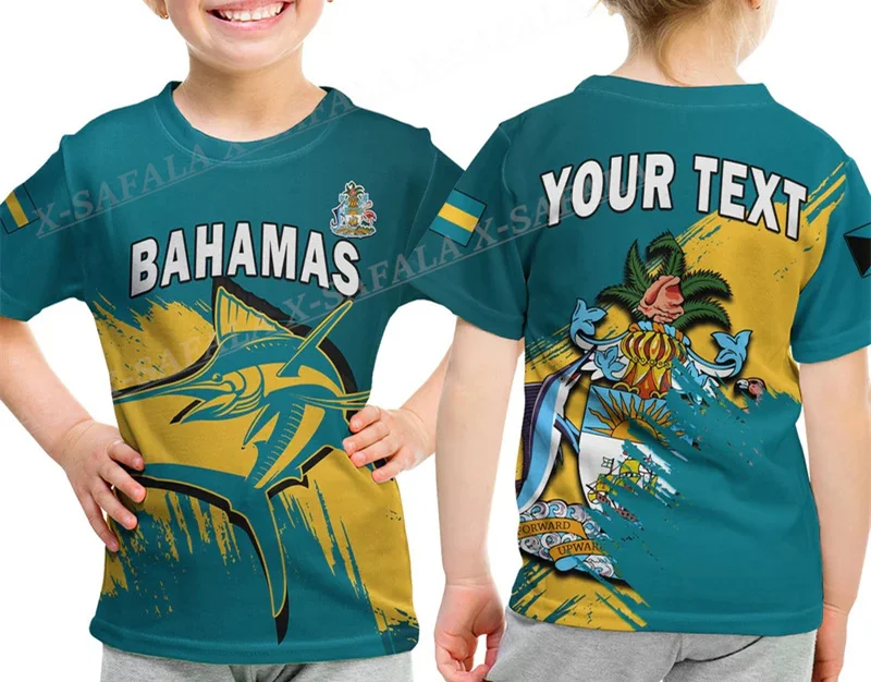 Love BAHAMAS Country Flag Coat Of Arms Kids Size Children 3D Print Mesh Fiber T-Shirt Summer Streetwear Shorts Sleeve Sport-1