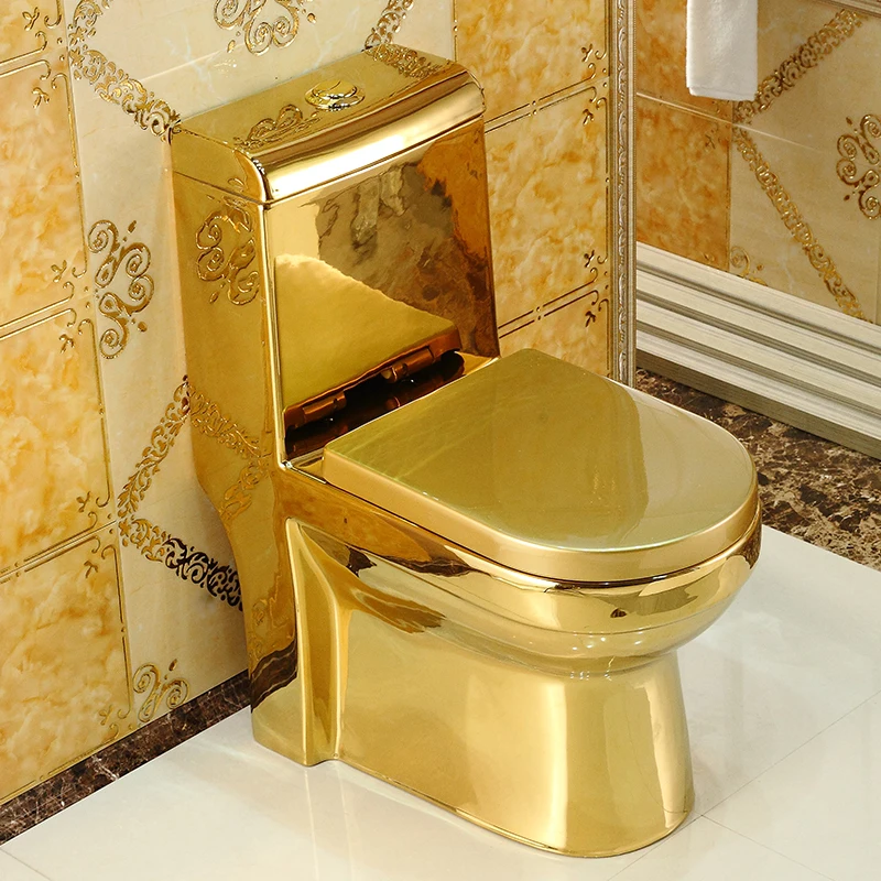 Genuine local tyrant gold toilet KTV hotel pumping gold toilet colored siphon ceramic water-saving toilet