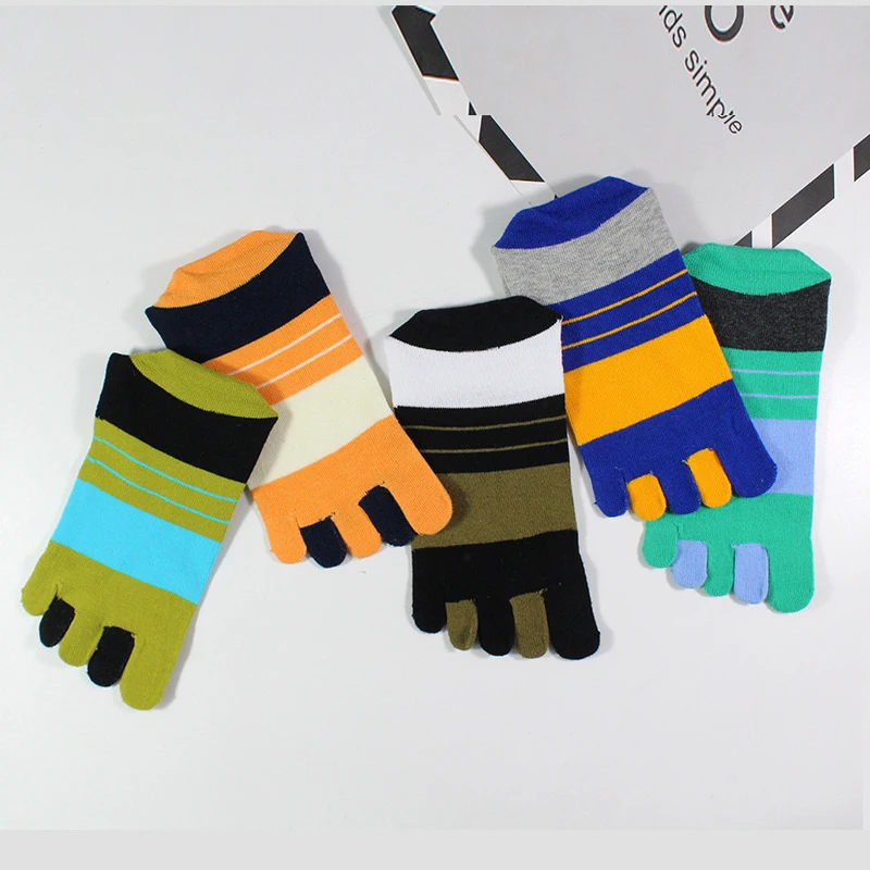 1/5 Pairs Men Colorful Stripe Five Toe Socks Cotton Breathable Sweat Wicking Split Finger Short Socks Running Five Finger Socks