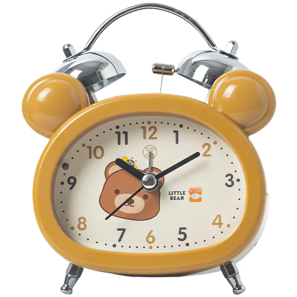 Minimalist Bear Rabbit Alarm Clock with Night Light for Dial Silent Movement Metal Bell and Clean Time Display Layout