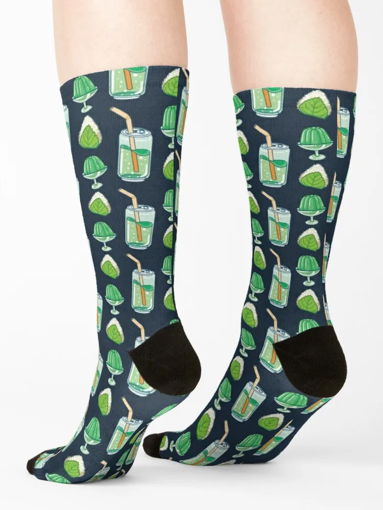 Assorted Green Tea Desserts - Green Soda, Jello and Onigiri Socks anti slip football compression Designer Man Socks Women's image 4
