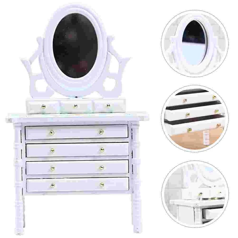 

1: 12 Vanity Table House Decor Simulation Makeup Accessories Mini Wooden Dressing