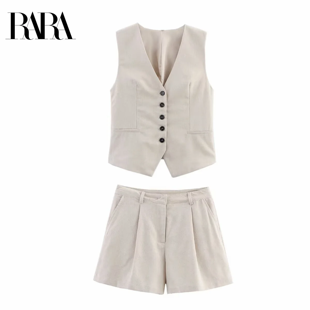 

RARA2025 new summer women's clothing casual simple versatile fashion commuting sleeveless V-neck vest top + casual shorts