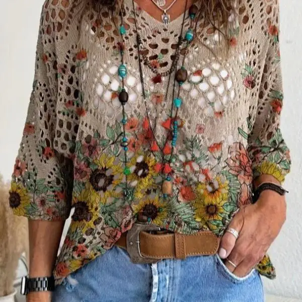 

Мужская трикотажная футболка с цветочным принтом и летучей мышью Thiened Coolmax Fiber Ciwalk Collar Nine Sve Length Deformation Res...